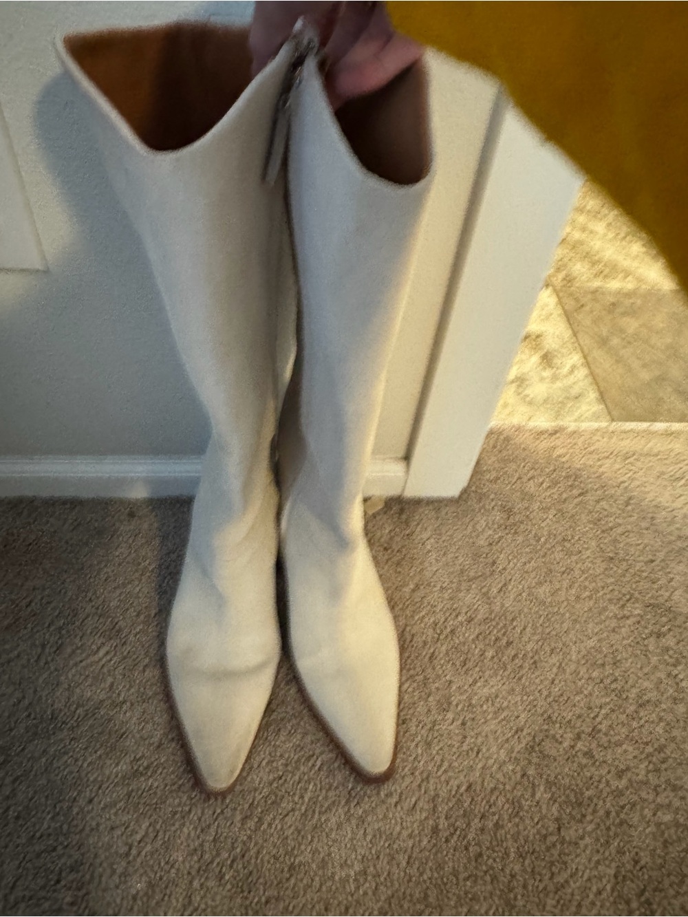 Franco Sarto Knee-High Pointed Toe Boots in Cream